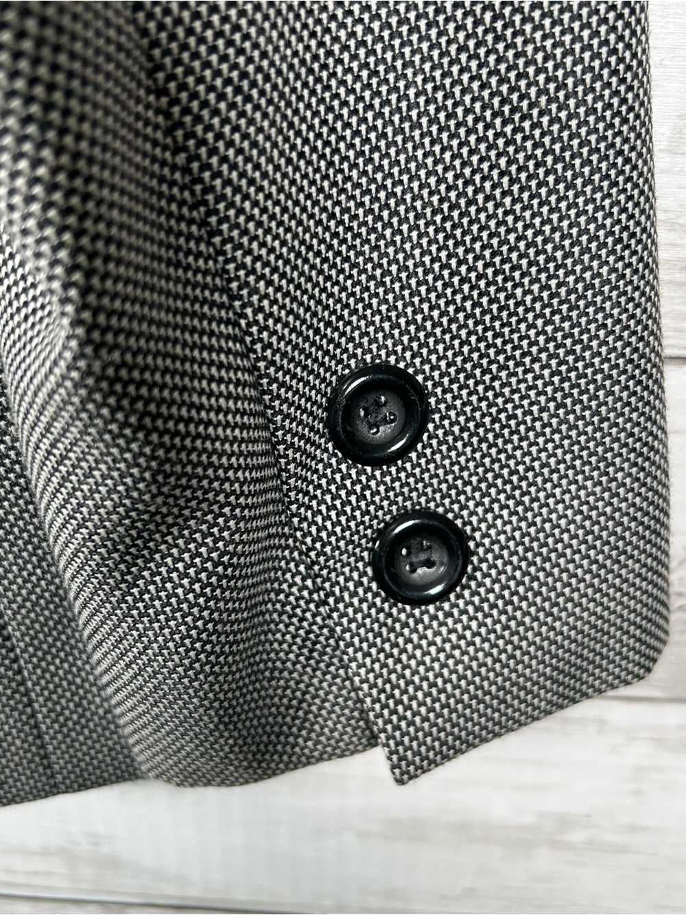 Vintage Kasper Micro Weave Black Ivory Tailored Wool Blend Jacket 4 - Picture 6 of 7